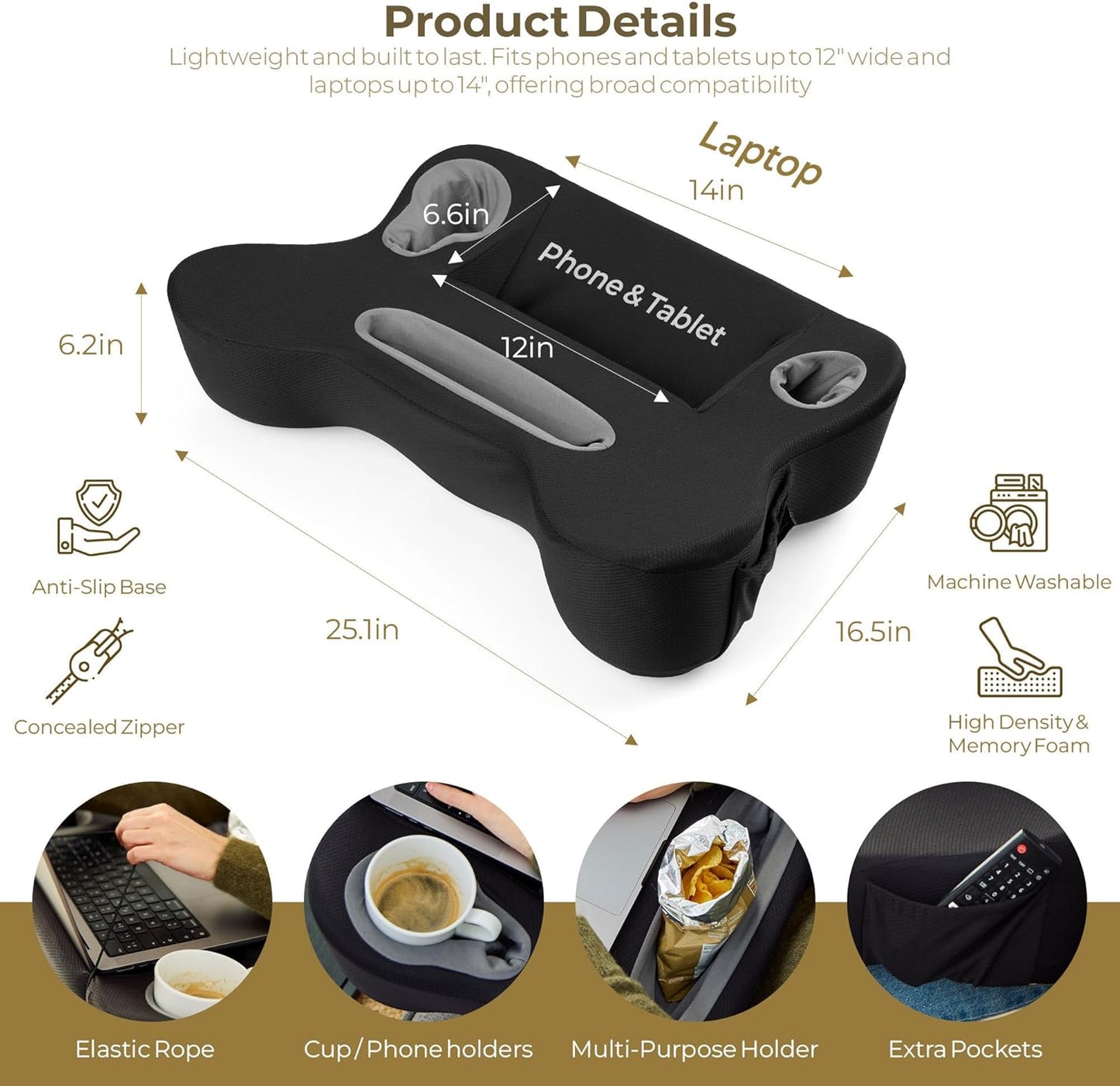 Laptop Cushion Desk – Portable Lap Desk with Soft Cushion, Heat Protection & Ergonomic Wrist Support for Bed, Sofa & Travel