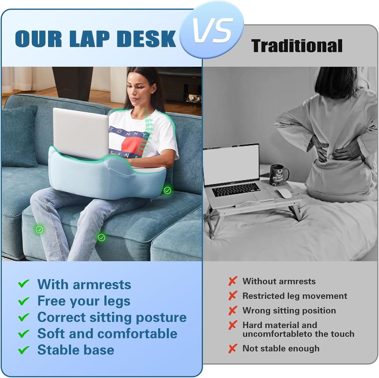 Laptop Cushion Desk – Portable Lap Desk with Soft Cushion, Heat Protection & Ergonomic Wrist Support for Bed, Sofa & Travel