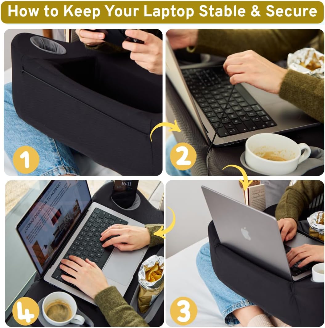 Laptop Cushion Desk – Portable Lap Desk with Soft Cushion, Heat Protection & Ergonomic Wrist Support for Bed, Sofa & Travel