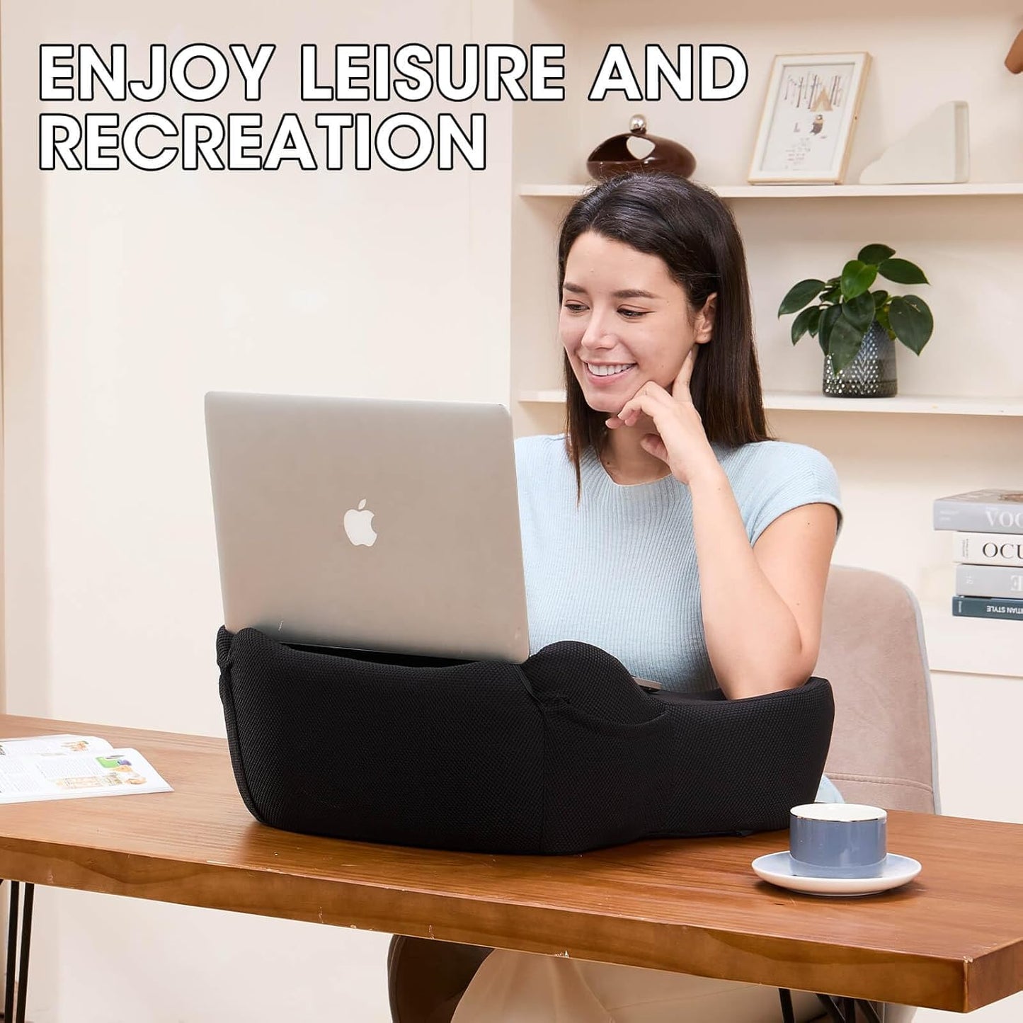 Laptop Cushion Desk – Portable Lap Desk with Soft Cushion, Heat Protection & Ergonomic Wrist Support for Bed, Sofa & Travel