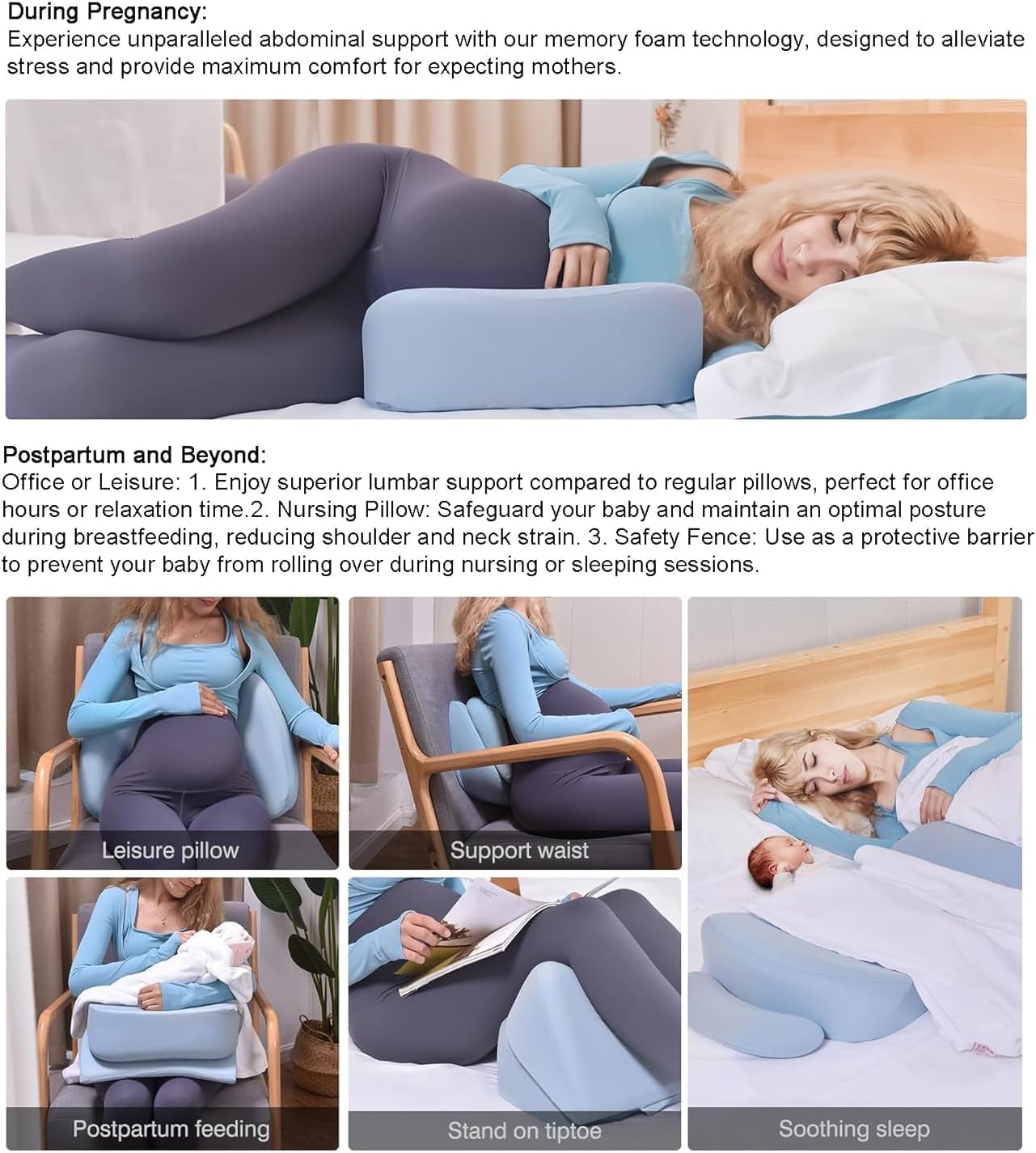 Pregnancy Pillows for Sleeping, Upgraded Memory Foam Maternity Pillow, Pregnancy Wedge Pillow for Pregnant Women with Cooling Removable, Washable Cover, Support for Belly,Back