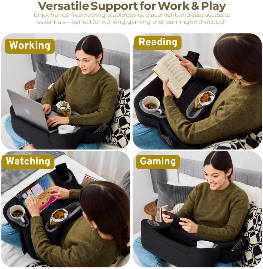 Laptop Cushion Desk – Portable Lap Desk with Soft Cushion, Heat Protection & Ergonomic Wrist Support for Bed, Sofa & Travel