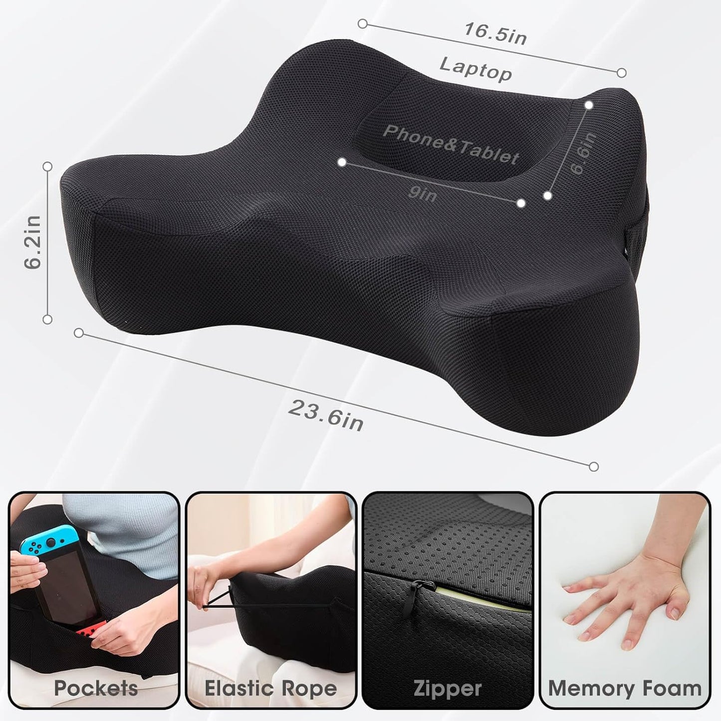 Laptop Cushion Desk – Portable Lap Desk with Soft Cushion, Heat Protection & Ergonomic Wrist Support for Bed, Sofa & Travel
