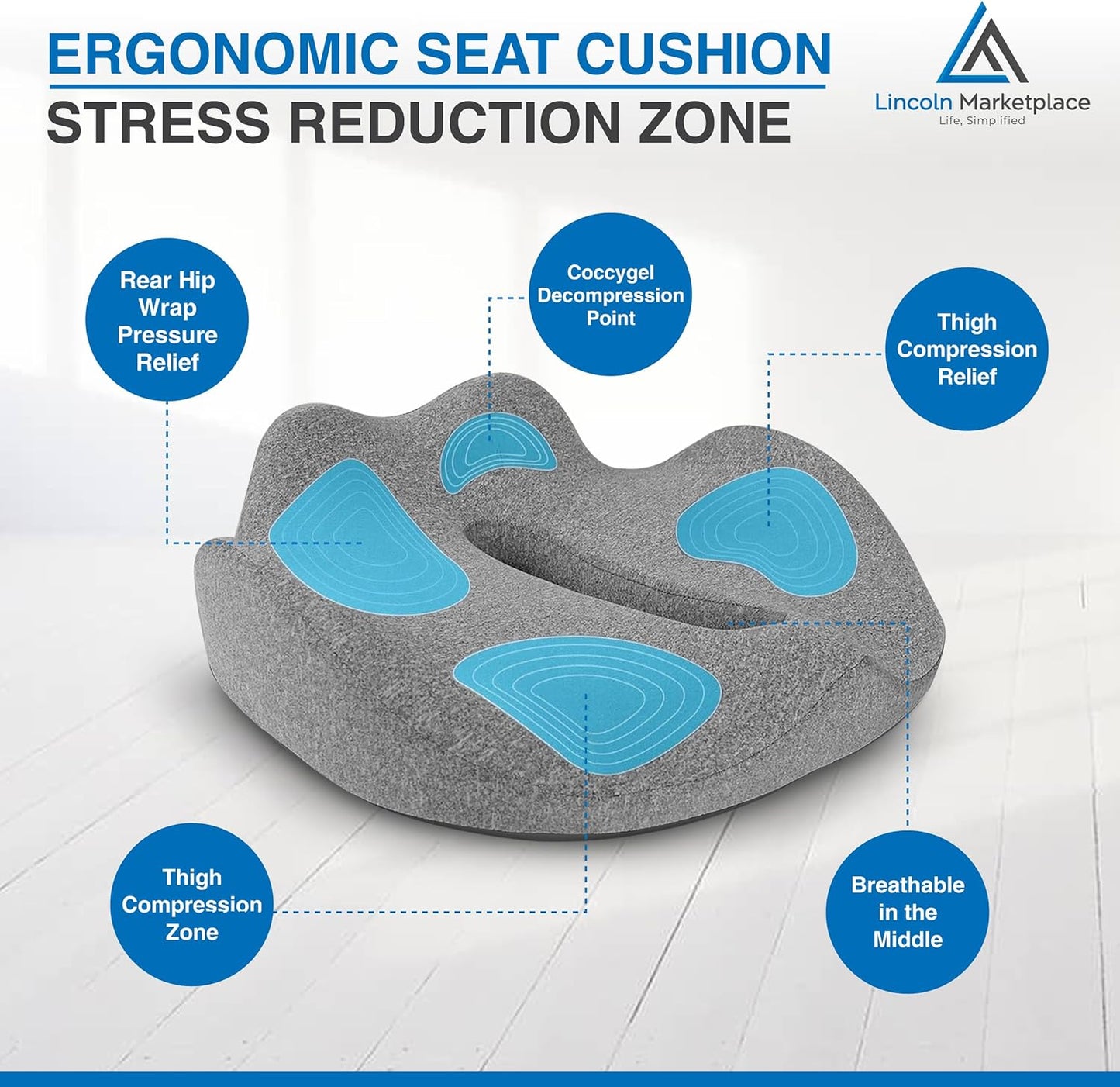 Extra-Dense Memory Foam Seat Cushion – Ergonomic Design for Pain Relief, Posture Support & Pressure Reduction – Experience All-Day Comfort by Lincoln Marketplace