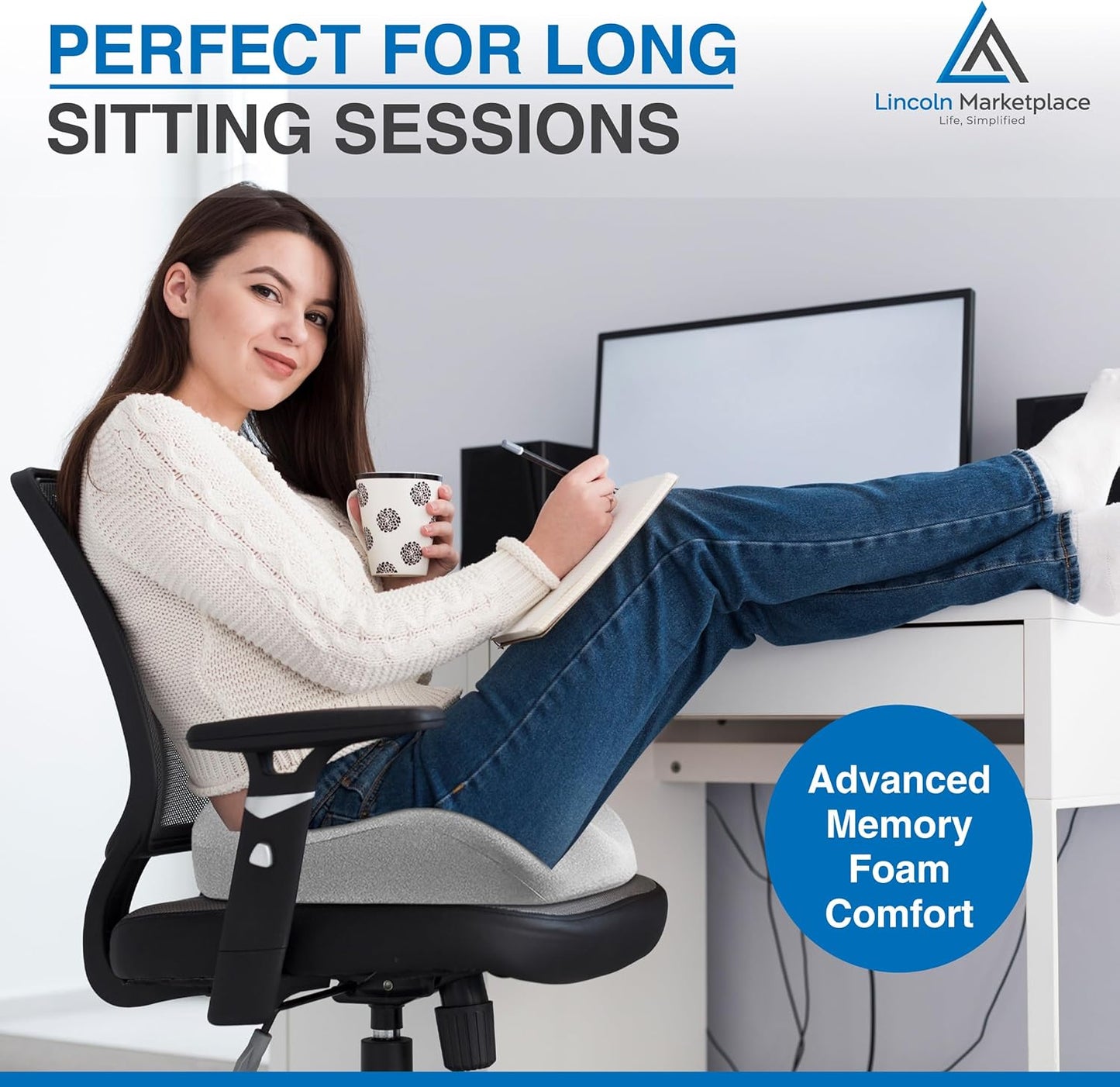 Extra-Dense Memory Foam Seat Cushion – Ergonomic Design for Pain Relief, Posture Support & Pressure Reduction – Experience All-Day Comfort by Lincoln Marketplace