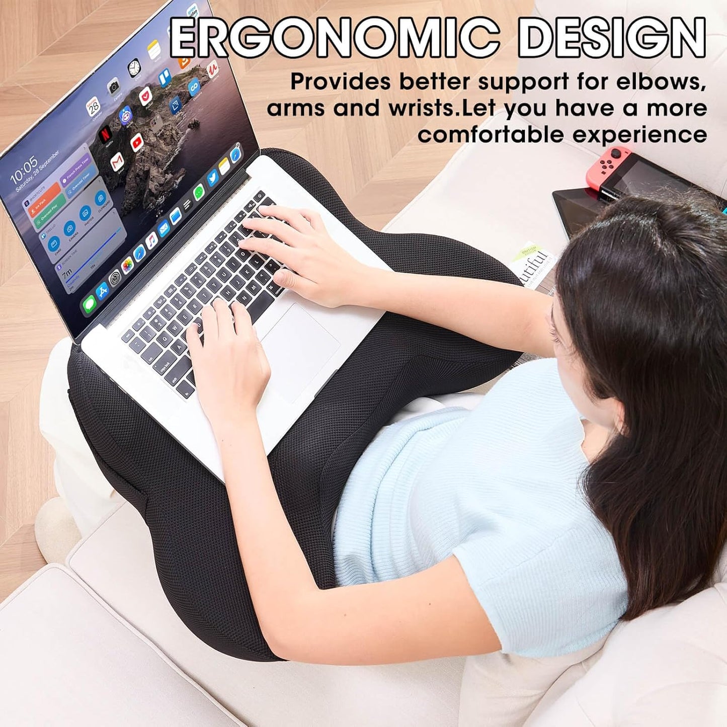 Laptop Cushion Desk – Portable Lap Desk with Soft Cushion, Heat Protection & Ergonomic Wrist Support for Bed, Sofa & Travel