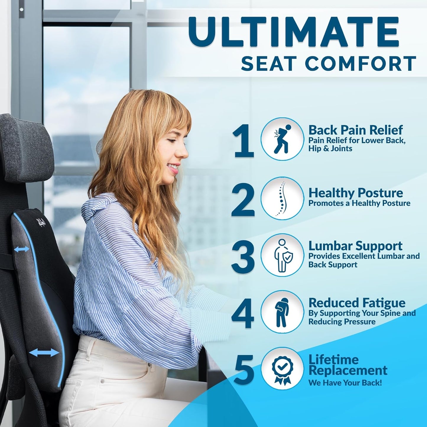 Office Chair Back Cushion – Ergonomic Lumbar Support Pillow for Back Pain Relief, Posture Correction & Long Sitting Comfort