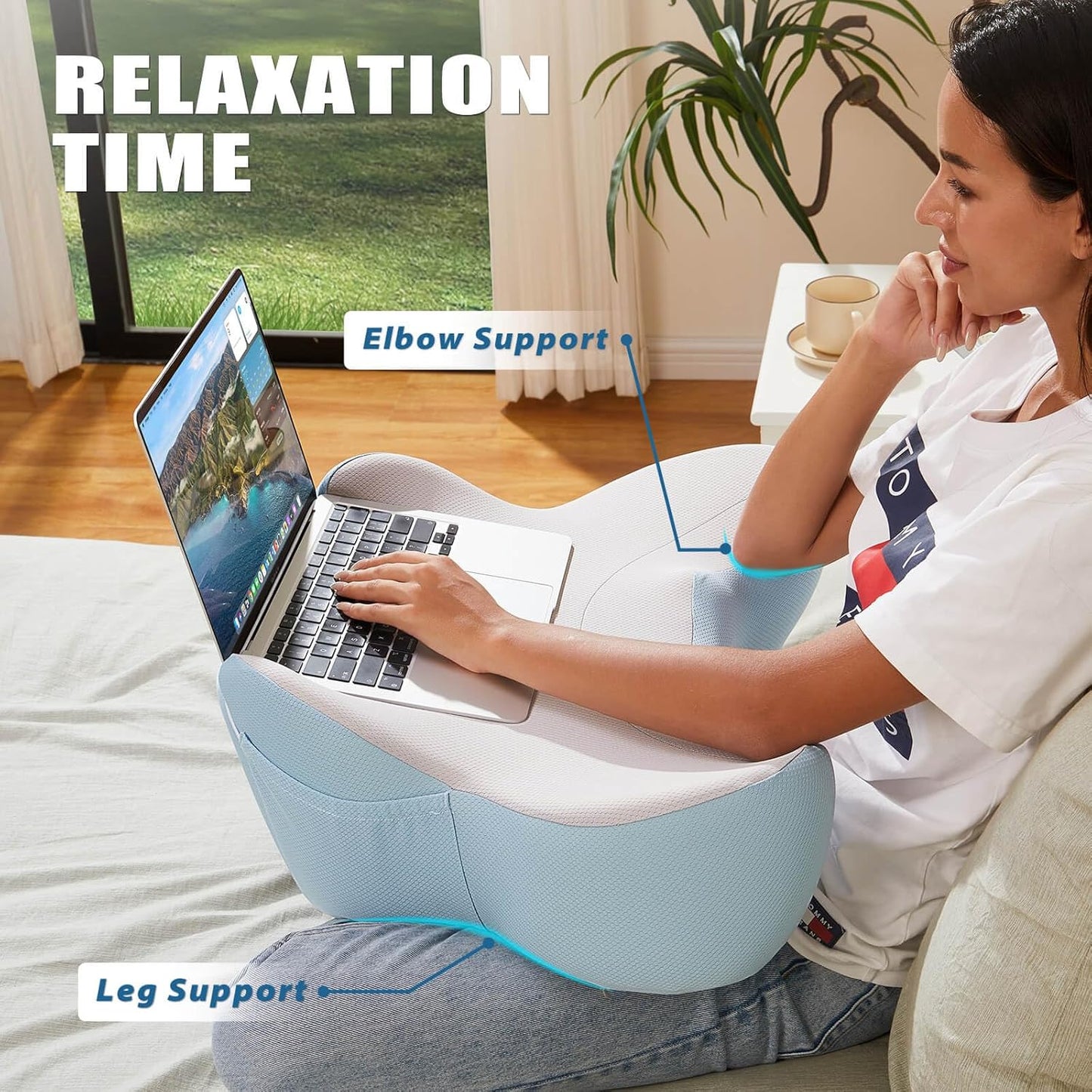 Laptop Cushion Desk – Portable Lap Desk with Soft Cushion, Heat Protection & Ergonomic Wrist Support for Bed, Sofa & Travel