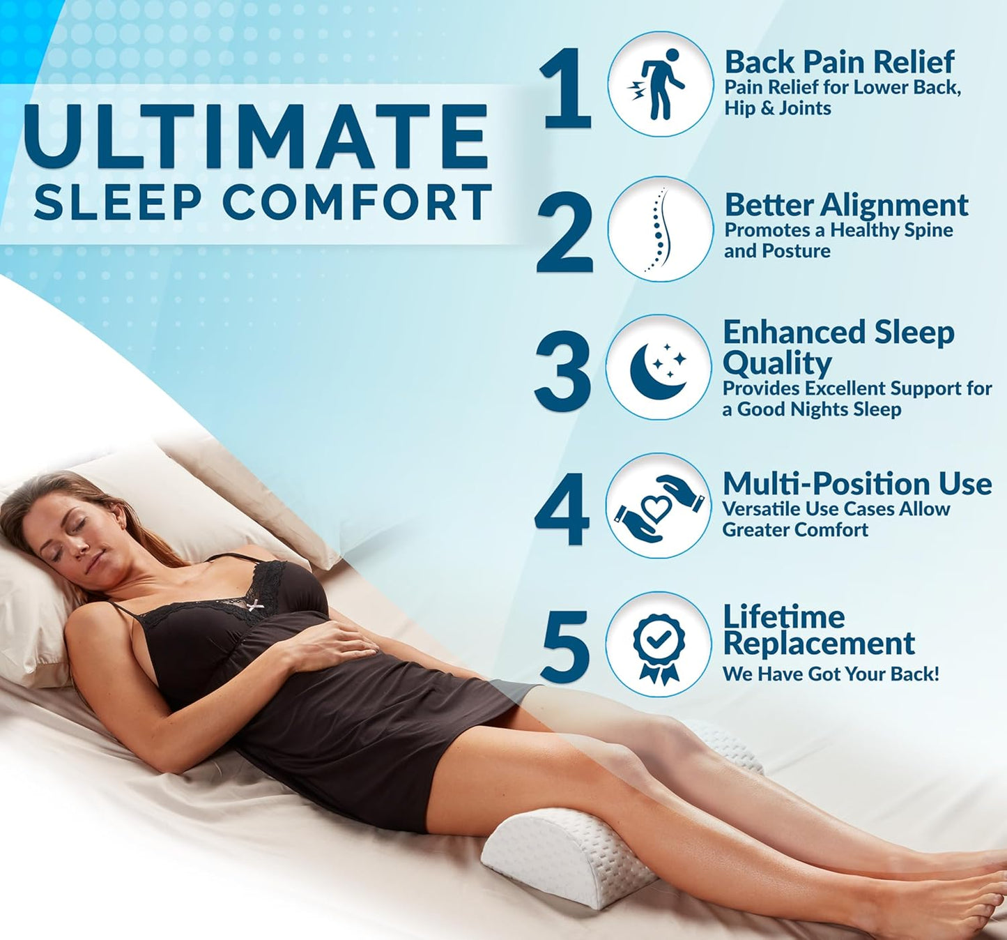 Knee Pillow for Side Sleepers with Adjustable Strap – Memory Foam Leg Cushion, Comfortable Sleeping Support for Sciatica Relief, Back, Hip, Knee & Joint Pain, Spine Alignment (White)