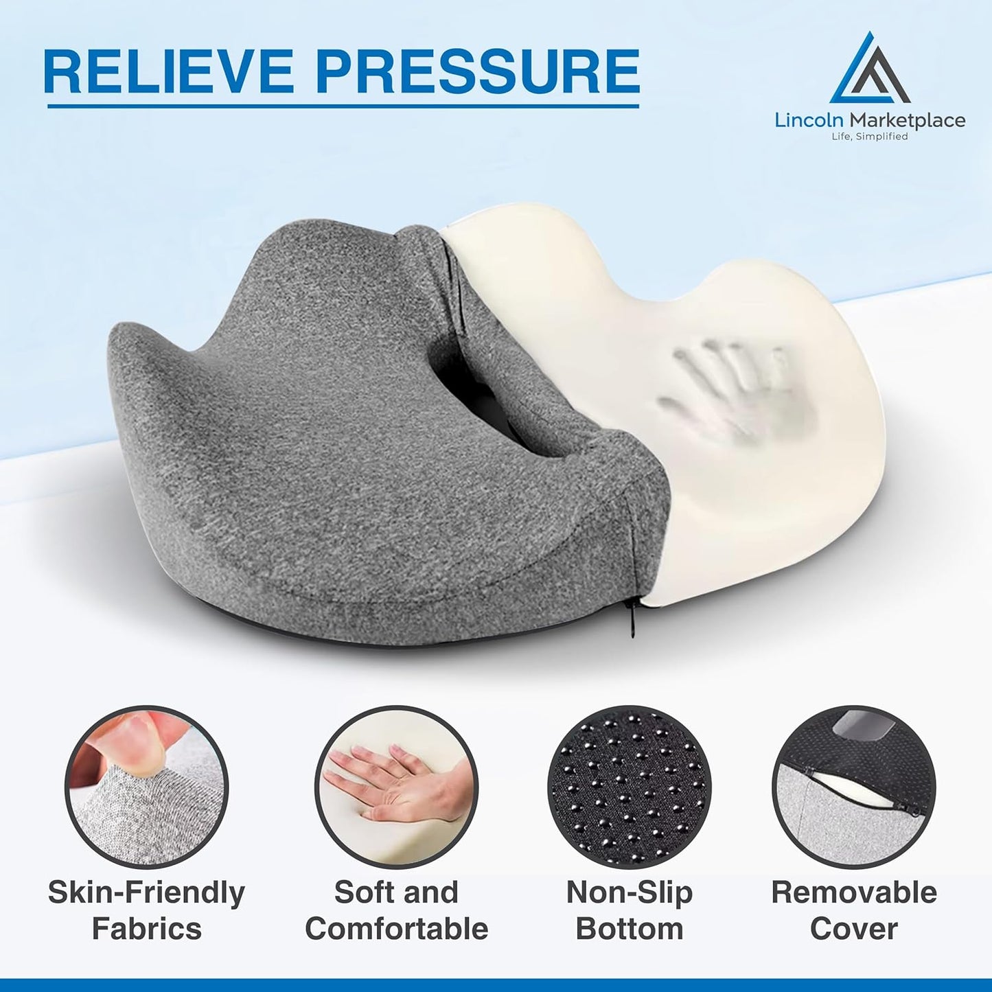 Extra-Dense Memory Foam Seat Cushion – Ergonomic Design for Pain Relief, Posture Support & Pressure Reduction – Experience All-Day Comfort by Lincoln Marketplace