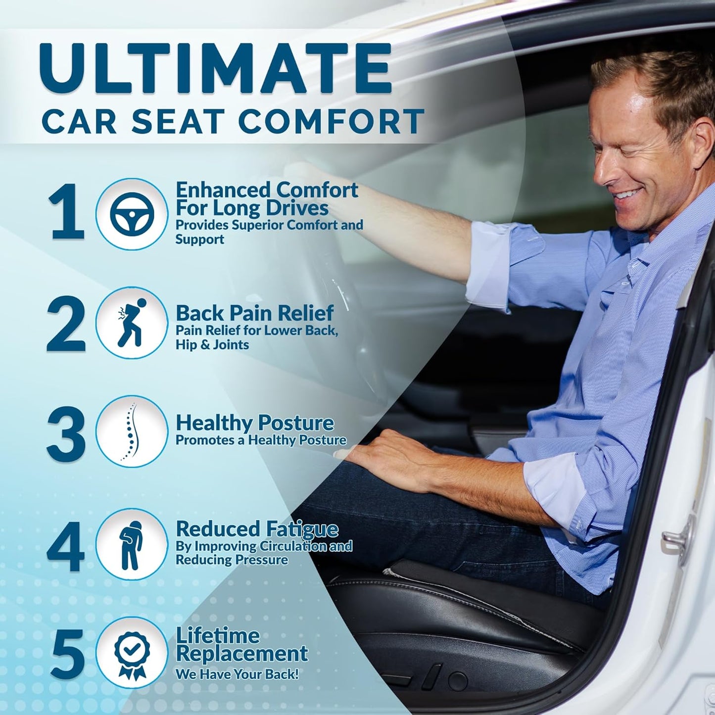 Memory Foam Car Seat Cushion – Ergonomic Support for Driving Comfort, Sciatica & Tailbone Pain Relief