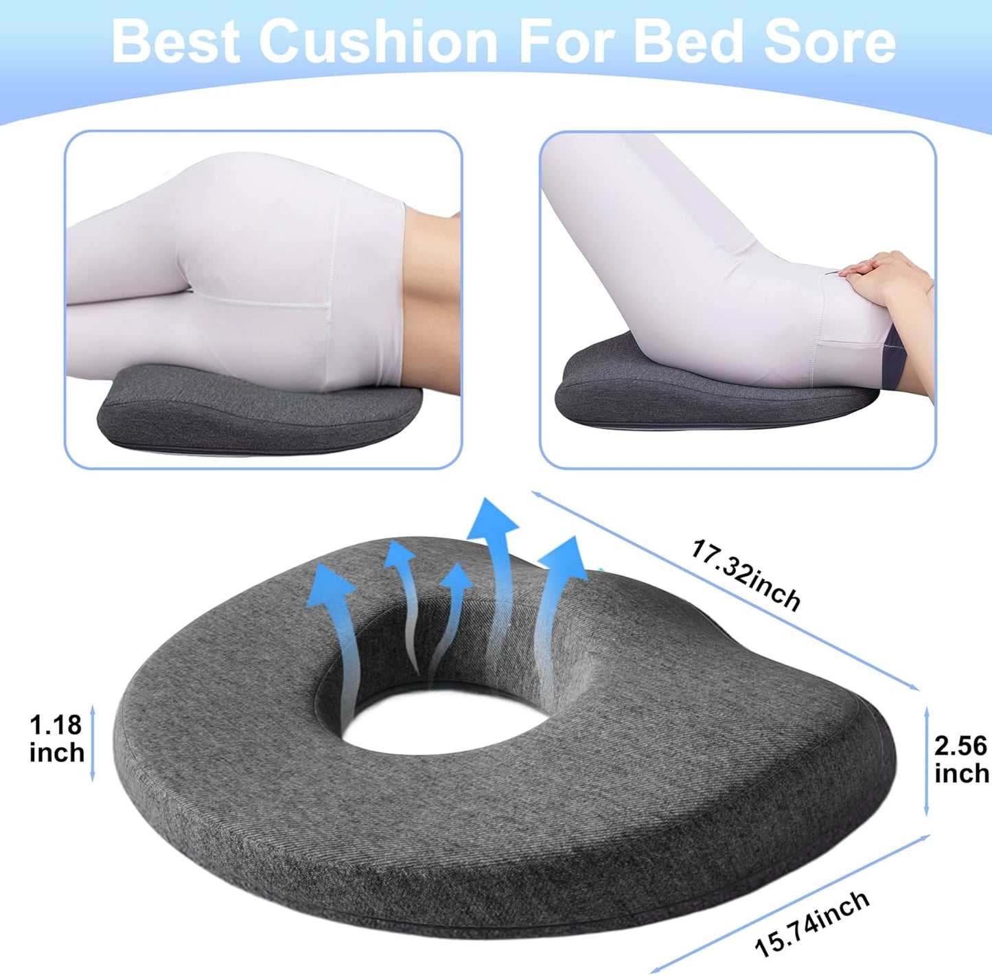 Bed Sore Cushion for Butt – Donut Pillow with O-Shaped Tailbone Relief, Pressure Relief for Sitting & Sleeping, Buttocks Comfort Pillow