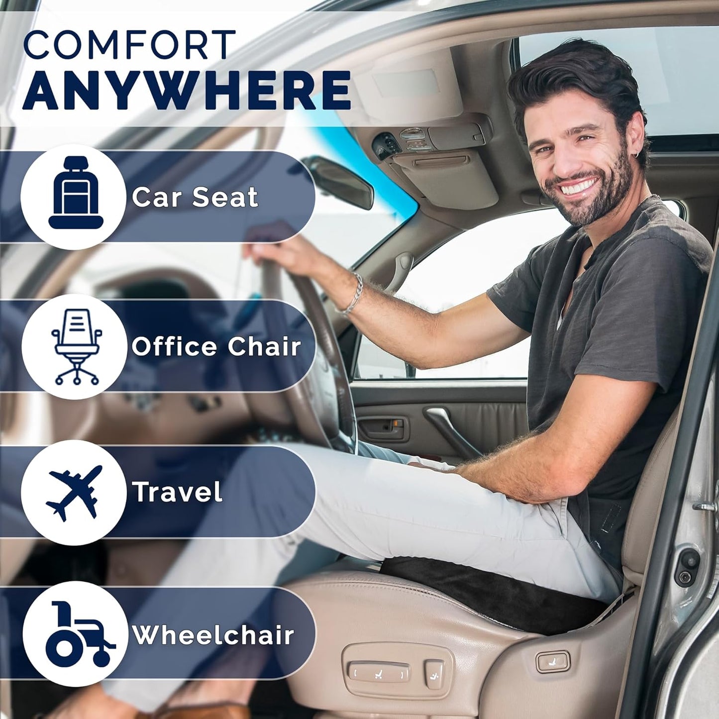 Memory Foam Car Seat Cushion – Ergonomic Support for Driving Comfort, Sciatica & Tailbone Pain Relief