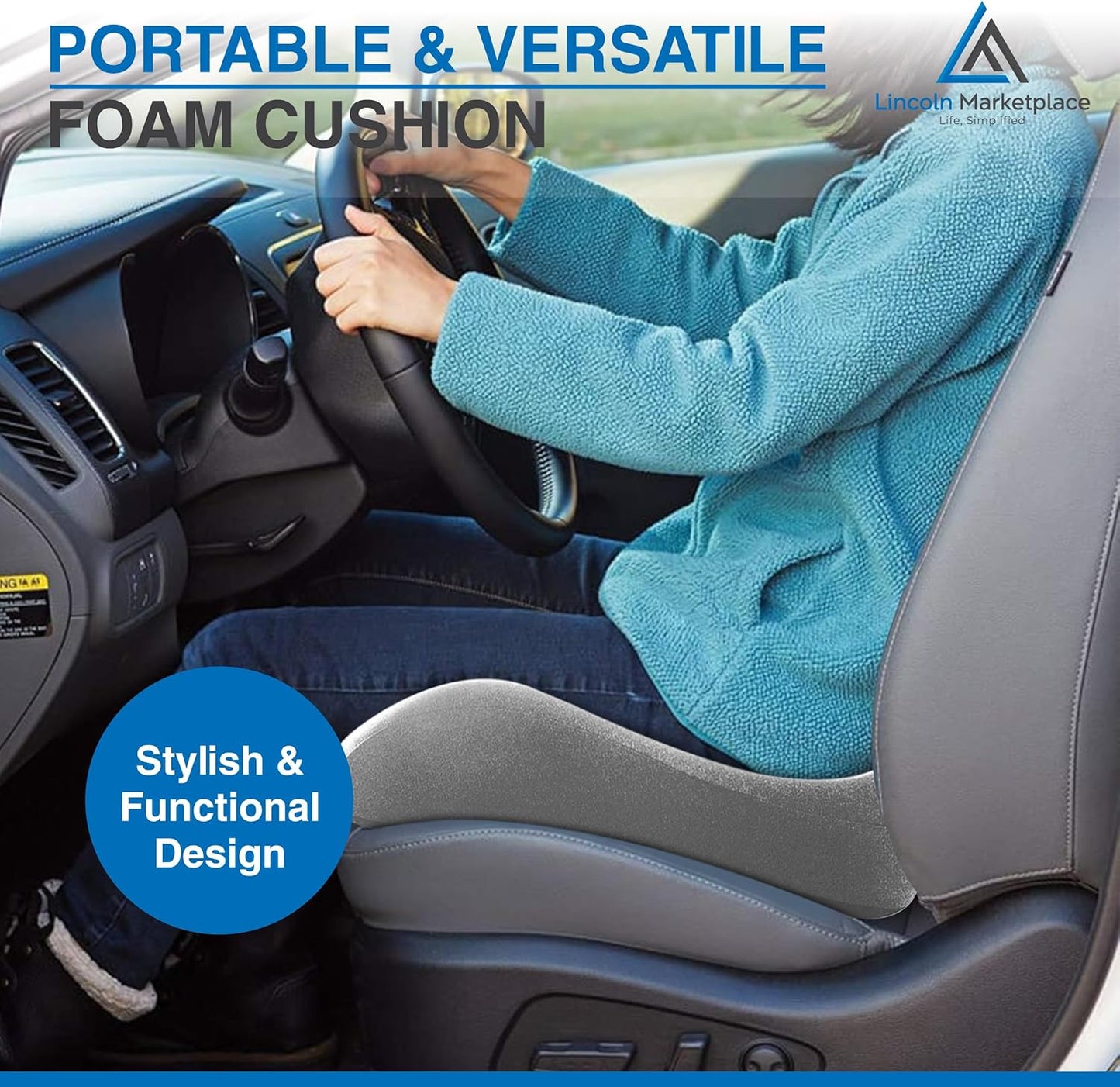 Extra-Dense Memory Foam Seat Cushion – Ergonomic Design for Pain Relief, Posture Support & Pressure Reduction – Experience All-Day Comfort by Lincoln Marketplace