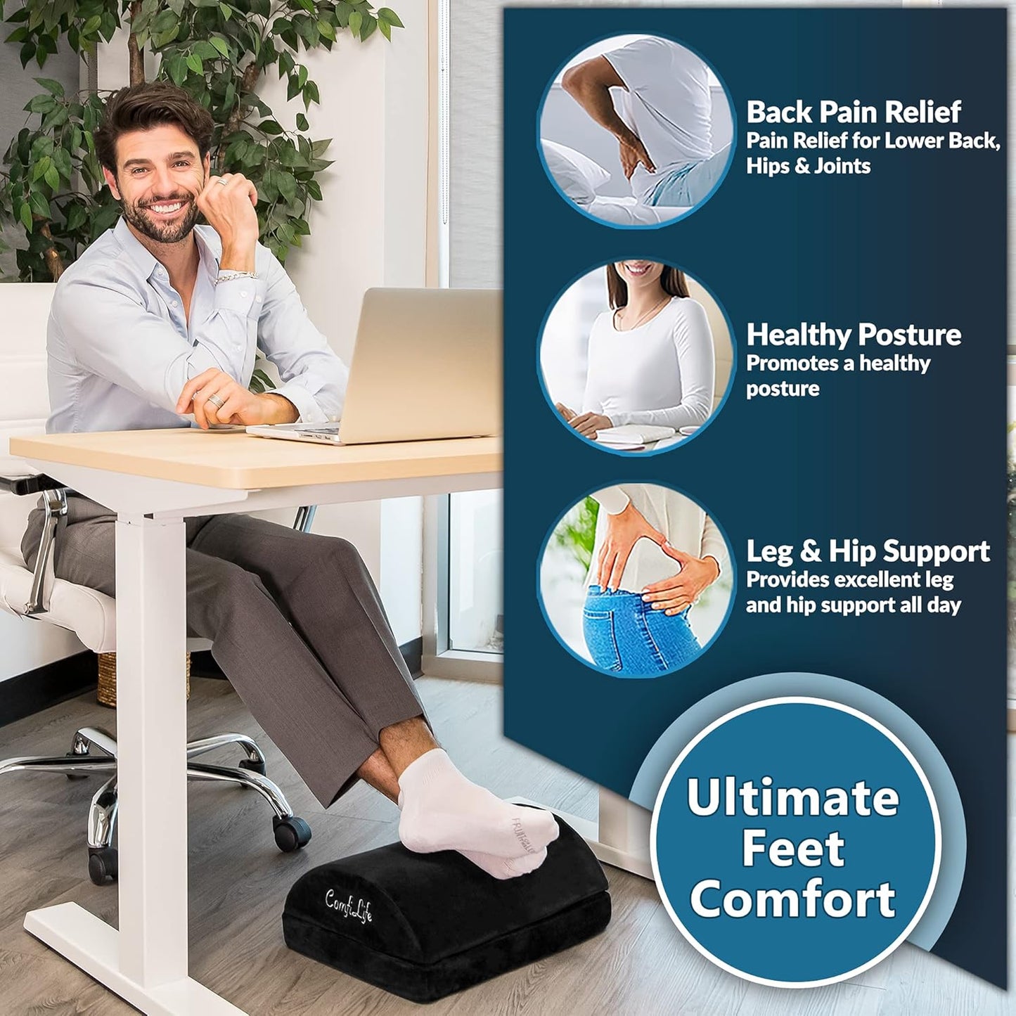Foot Rest for Under Desk at Work,Office Desk Accessories with Soft Foam and Washable Removable Cover, Foot Stool for Office, Car, Home to Foot Support and Relax Ankles, Black